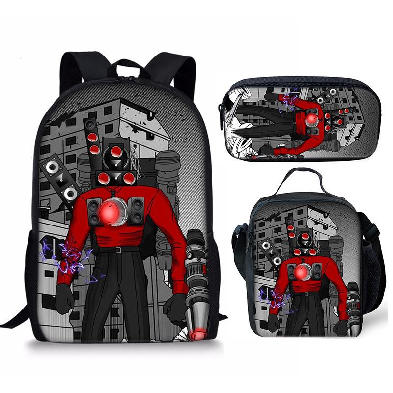 Skibidi toilet man schoolbag titan monitor man backpack satchel pencil case three-piece set