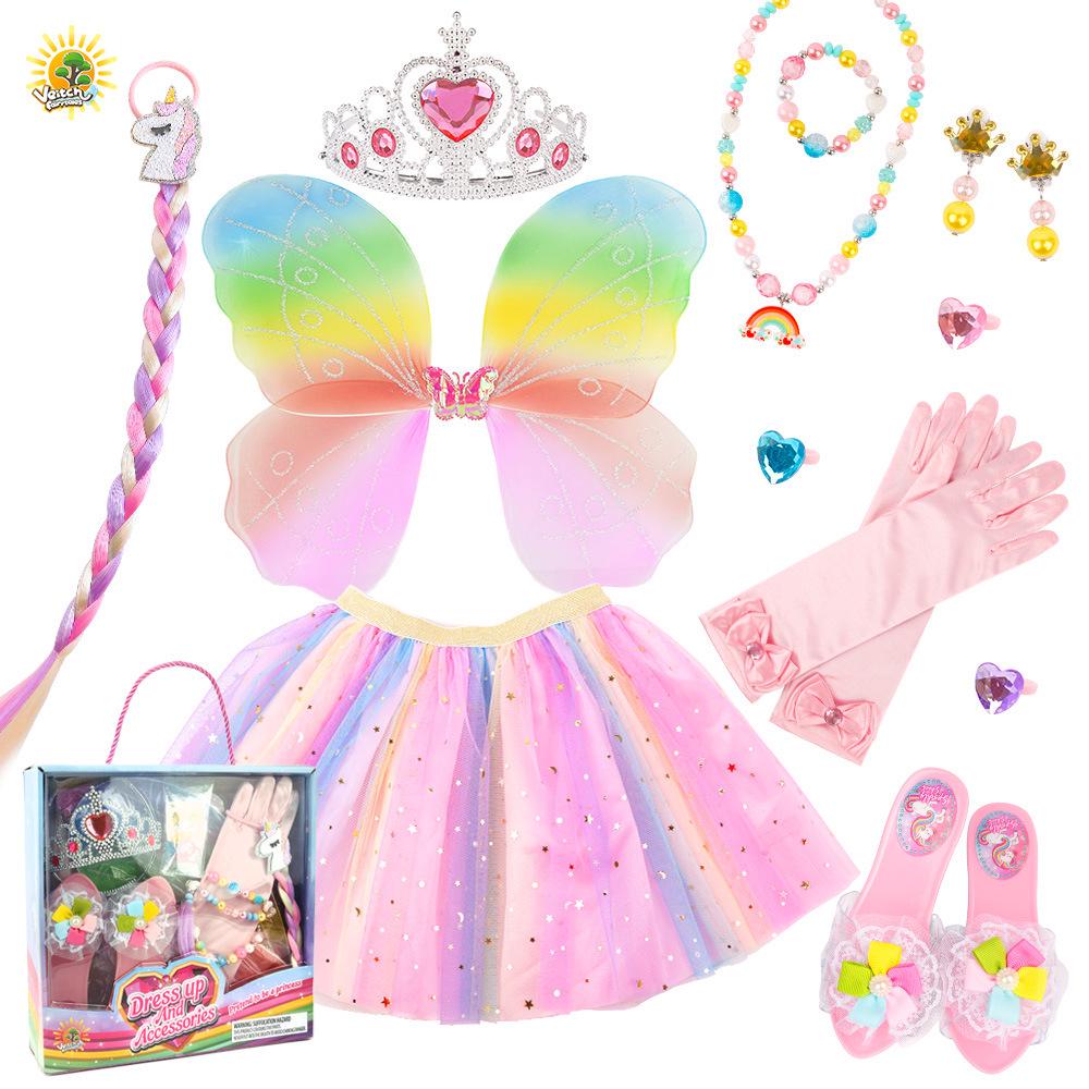 Cross-border Rainbow Sequin Tutu Dress Set with Wings & Fairy Wand for Girls' Playhouse and Performances