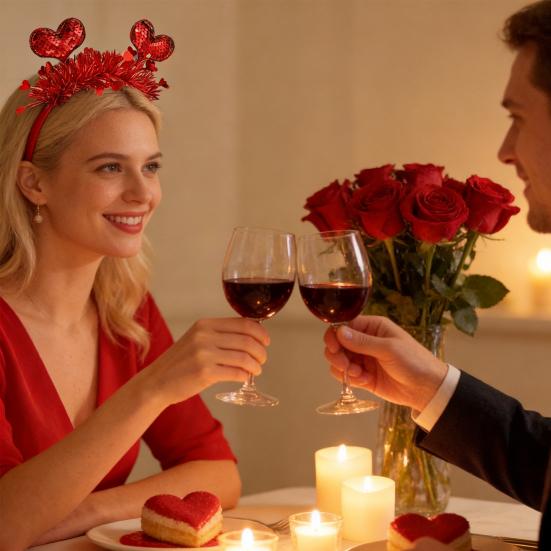 Обруч для волос на День святого Валентина, повязка на голову с 3D-сердцем и блестящими пайетками, праздничный универсальный аксессуар для волос