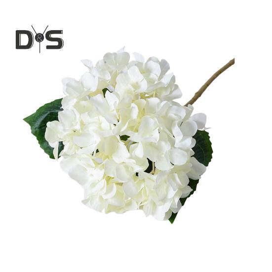 Artificial Hydrangea with Green Leaves Stem Realistic Fake Flower Wedding Home Office Table Centerpiece Faux Floral Branch Flower Arrangement