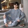 Men's Long-Sleeve Cotton Pajamas Set - Youth Style for Spring, Autumn, and Winter Home or Outdoor Wear
