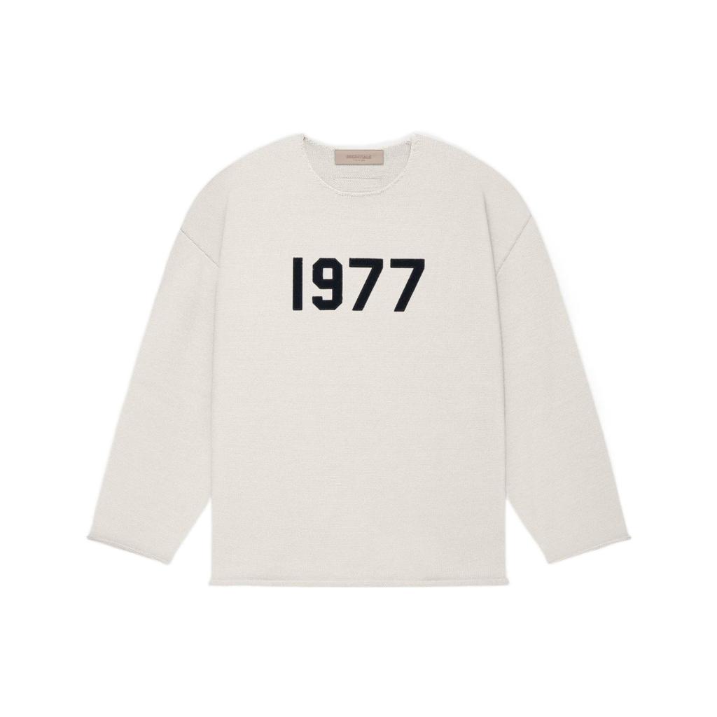 Fear of God Essentials Свитер 1977 Series SS22 с необработанным краем и набивными буквами, с длинным рукавом, мужской, цвет Пшеничный, FOG-SS22-121
