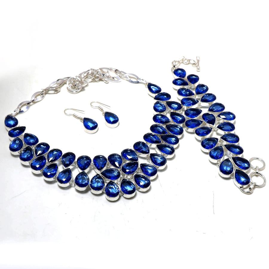 Tanzanite Quartz Pear Shape Gemstone Jewelry Set Gift Necklace Bracelet Earrings