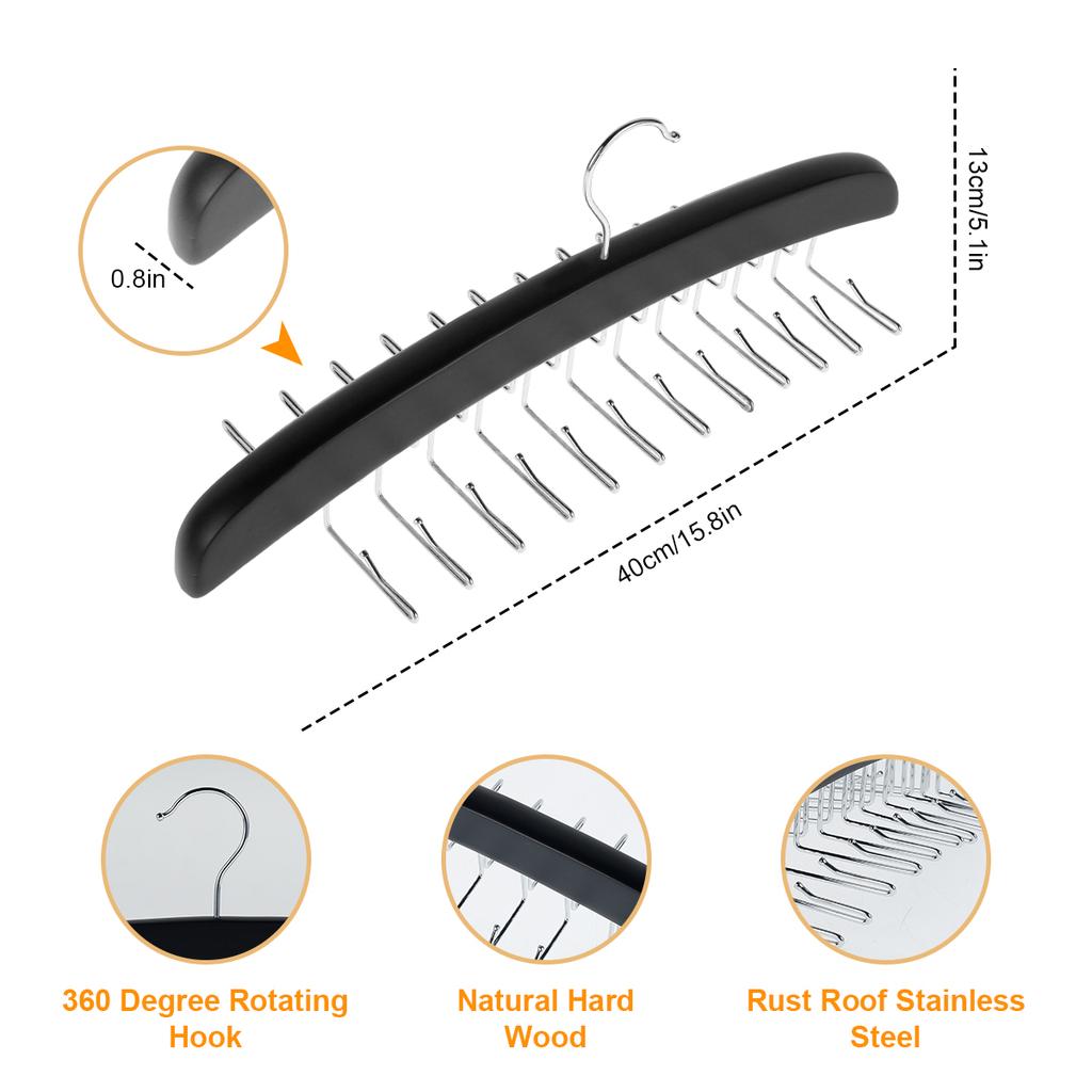 Wooden Sling Hanger Camisole Organizer with 24 Metal Hooks Multi-Functional Hook Suitable For Dormitory Apartment Bedroom