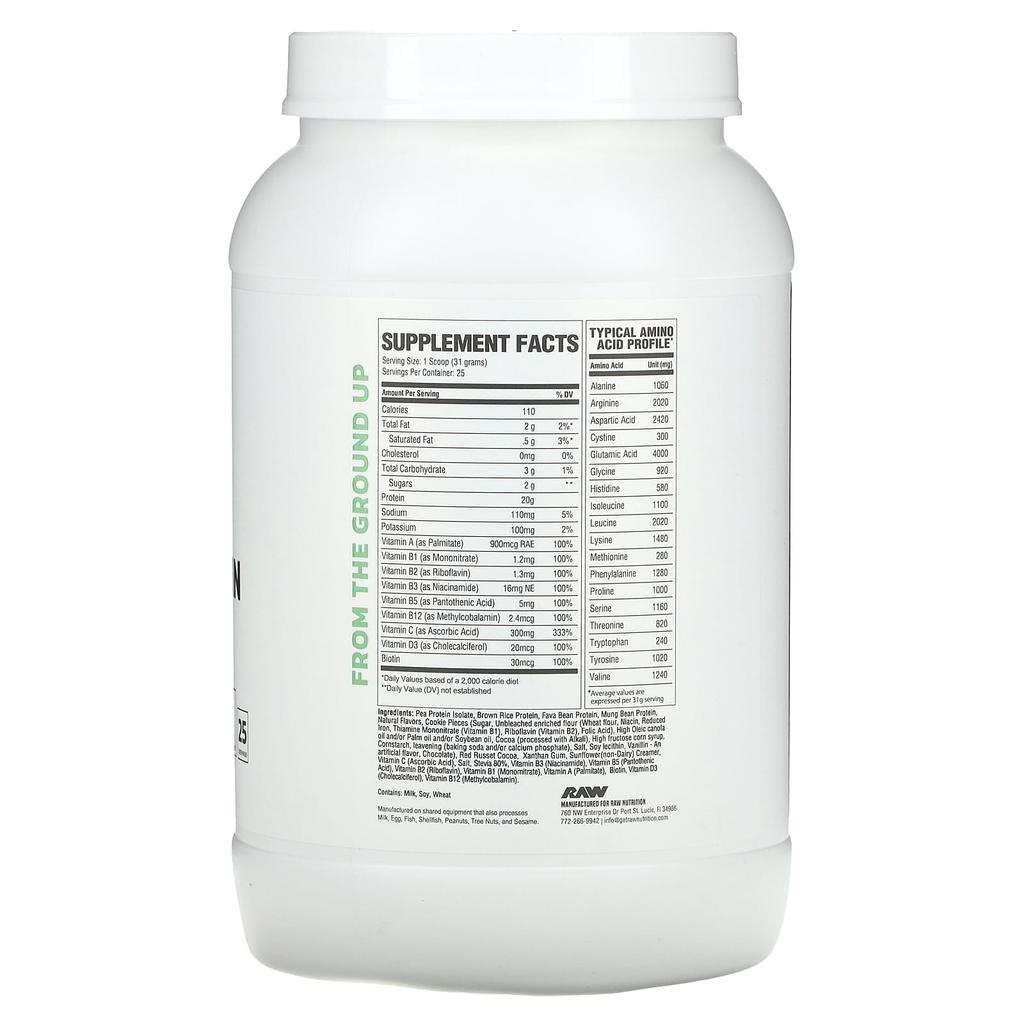 Raw Nutrition Vegan Protein, Cookies & Cream, 1.7 Lb (775 G)