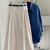 New Arrivals Open Run Women Spring Trench Banding Pleats Beige Cotton Skirt Long