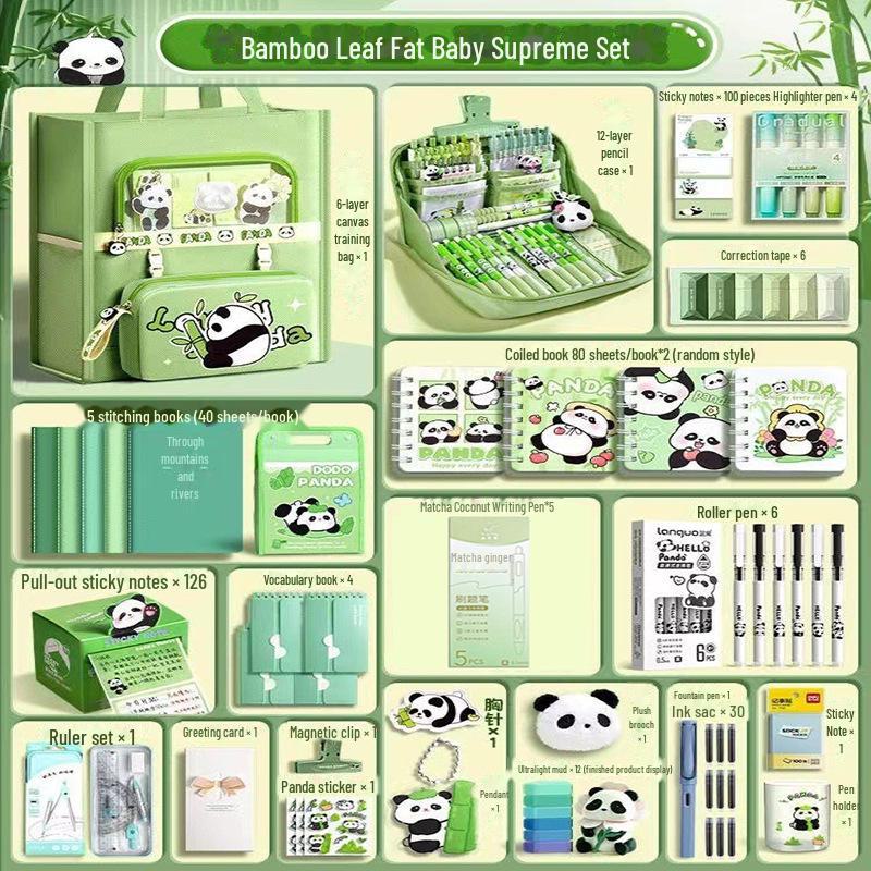 Back-to-School Panda Stationery Gift Box with Canvas Bag for Primary Students