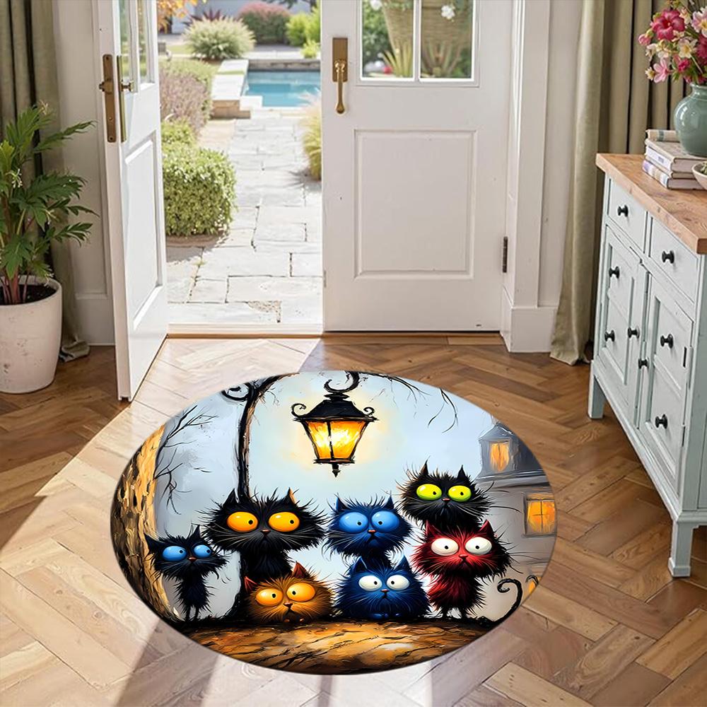 Cat Round Floor Rug Perfect for Game Room Entryway Living Rooms Decorate room Anti-slip Round Rug Office home decor Spiritual Gift