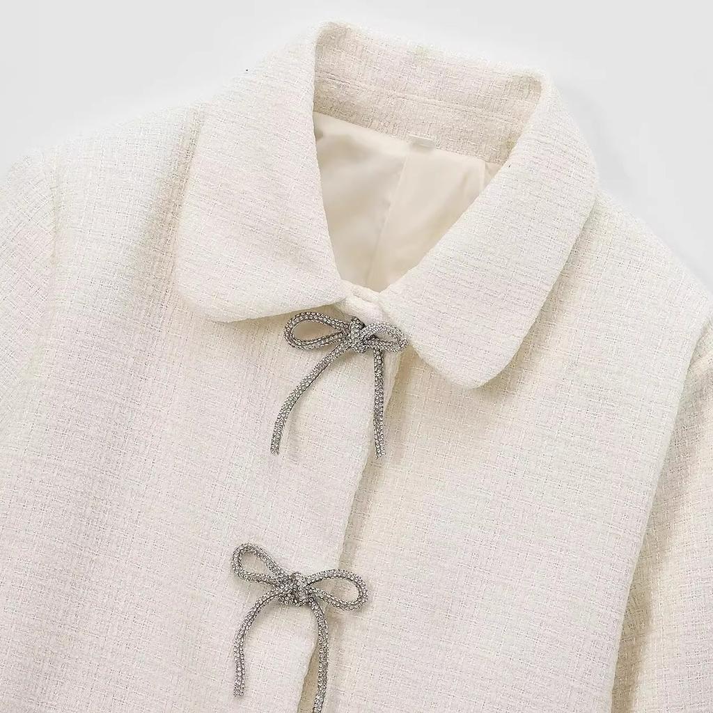 Новые осенние модели, женская одежда, текстурированный жакет с пуговицами-бантами