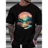 Camping Mountain Sunset Scene Graphic T-Shirt Outdoor Adventure Nature Landscape Print Unisex Casual Tee
