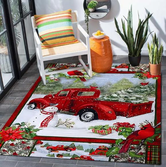 Рождественский красный ковер с рисунком грузовика Санта-Клауса, коврик для двери, коврик для двери, ковер для гостиной, рождественское украшение, декор для комнаты, дома