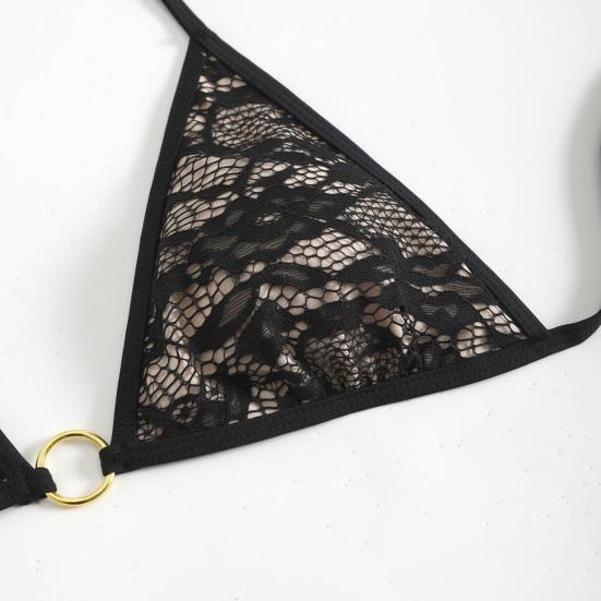 2Pcs/Set Women Bikini Set Halter Swimsuit with Bow Lace-ups Low-rise Swimming Trunks Set