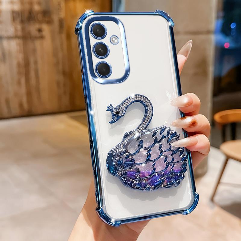 KEYSION Противоударный чехол из ТПУ с гальваническим покрытием для Samsung A55 5G A35 A25 A15, блестящая задняя крышка со стразами и подставкой в виде лебедя для Galaxy A05S