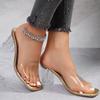 Large Size Women's Shoes Summer New Fashion Square Head One Word Transparent Wine Glass High Heel Cool Slippers Women
