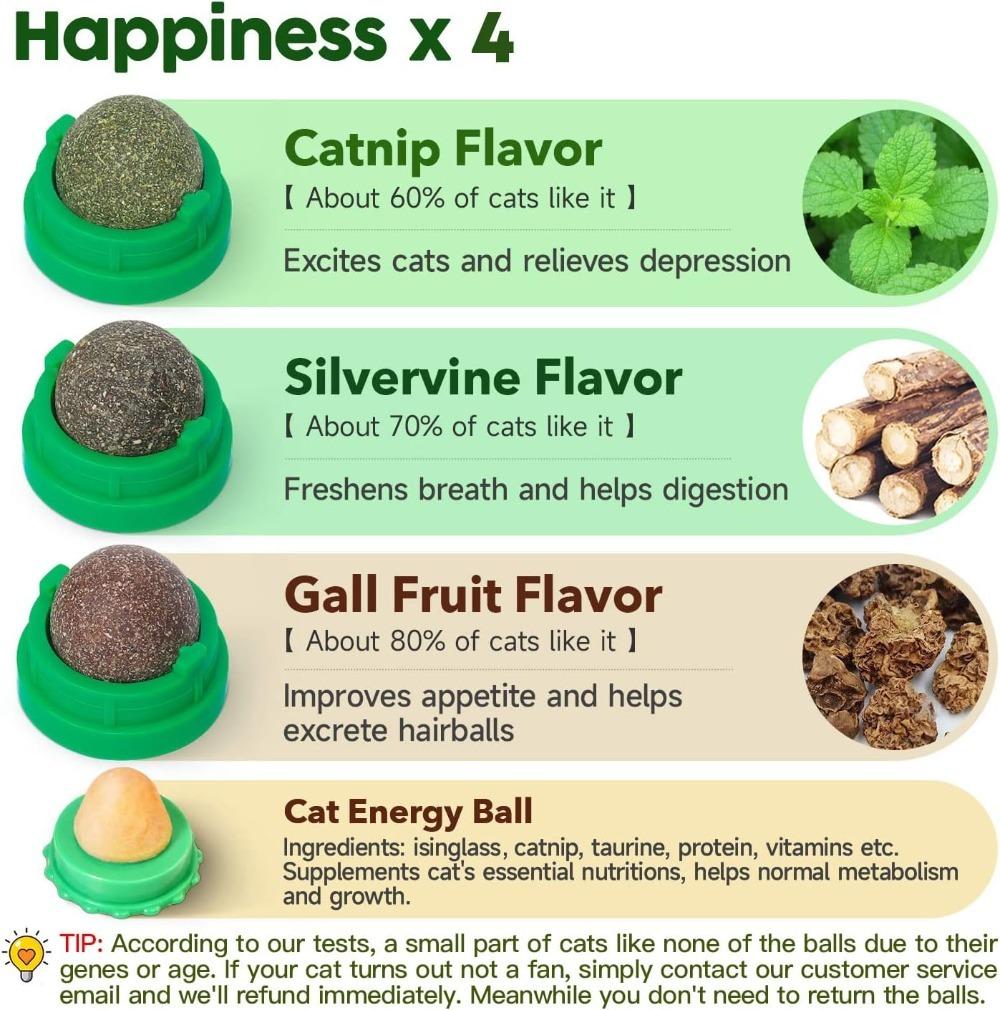 Игрушки с кошачьей мятой Шарики 4 шт., Дополнительный энергетический шарик для кошек, Съедобные игрушки с серебряной лозой для котят, чтобы кошки лизали, Здоровые игрушки для чистки зубов котенка, Дентальные жевательные игрушки, Лакомства для кошек на стену