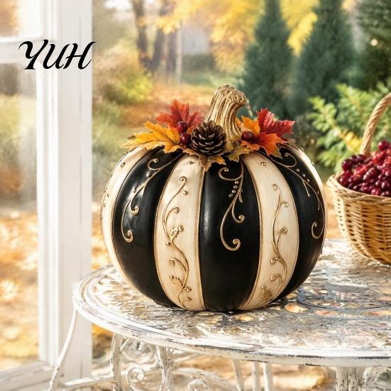 Atmospheric Autumn Harvest Props Fall Pumpkin Decor, Resin Figurine, Vintage Rustic Table Centerpieces Centerpiece for Halloween Thanksgiving, Indoor