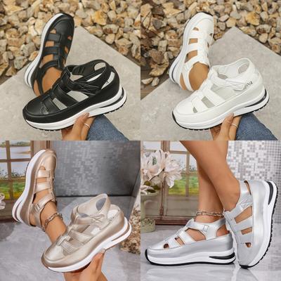 Полые повседневные сандалии Женская уличная обувь Лето и весна На все случаи жизни Тонкий раздел Обувь на толстой подошве-маффине с внутренней танкеткой