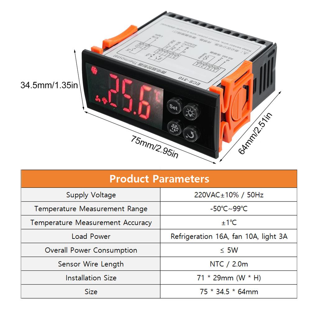 Микрокомпьютерный контроллер температуры ECS310 Цифровой термостат-регулятор с датчиком NTC