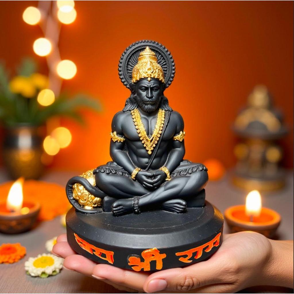 Hanuman Idol for Home Temple & Office Desk | Hanuman Murti for Car, Positivity, Strength & Vastu Protection (Black Matte Finish, 10cm Height,)