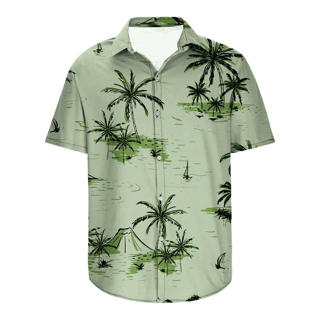 (Отличный дом)Мужская гавайская рубашка, забавная рубашка с коротким рукавом на пуговицах, тропическая праздничная пляжная рубашка