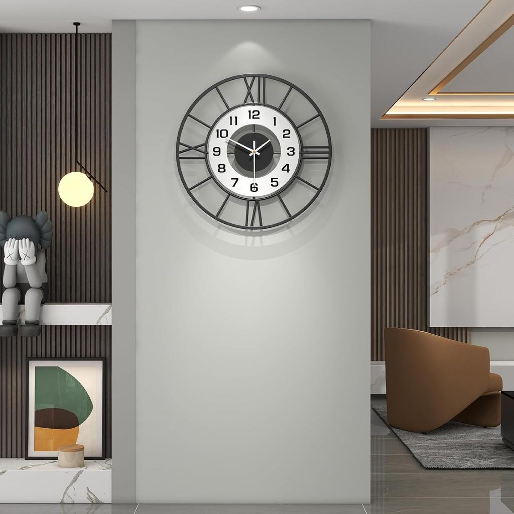 Large World Map Wall Clock, Metal Minimalist Modern Clock, Round Silent Non-Ticking Battery Operated Wall Clocks for Living Room/Home