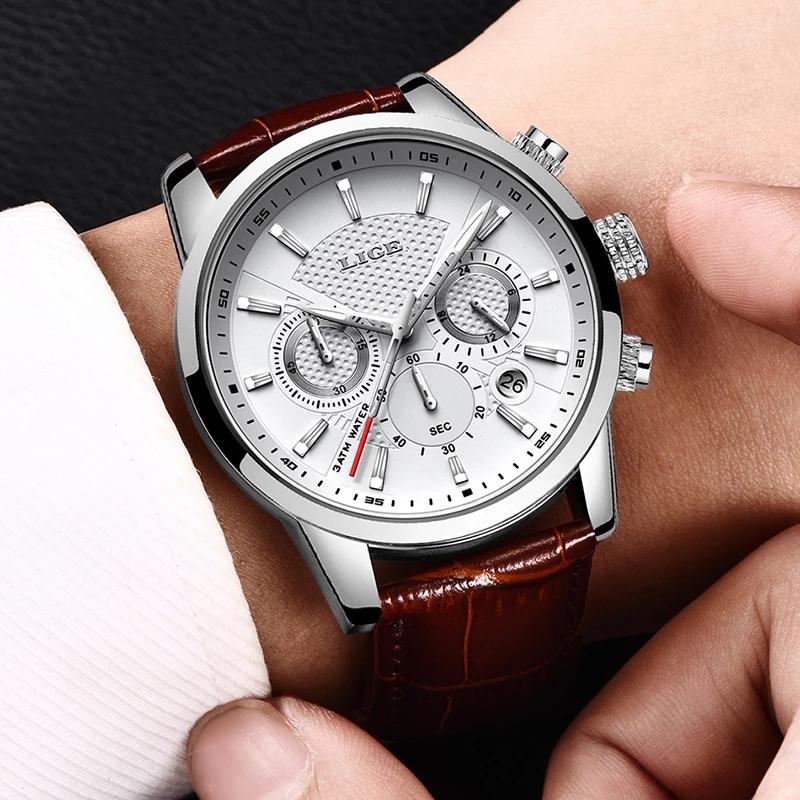 2022 LIGE Fashion Men's Watches Top Brand Luxury Business Watch Man Sport Quartz Chronograph Waterproof Wristwatch