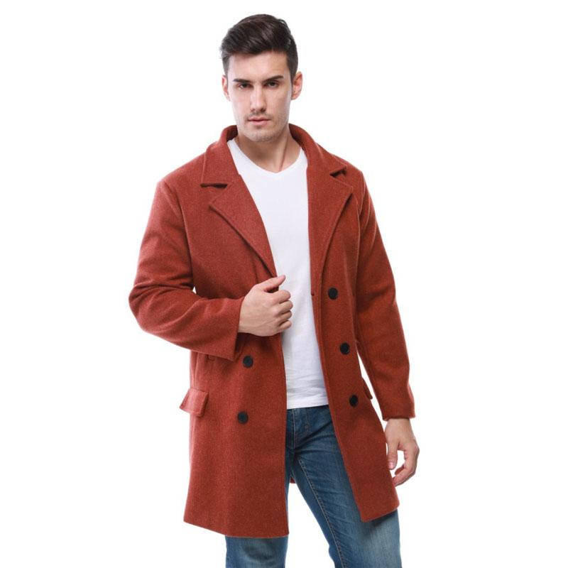 Мужская осенне-зимняя двубортная шерстяная ветровка средней длины с лацканами в европейском и американском стиле