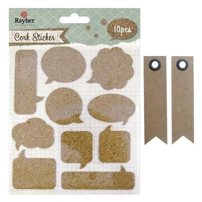 10 Cork Bubble Stickers + 20 Kraft Pennant Labels