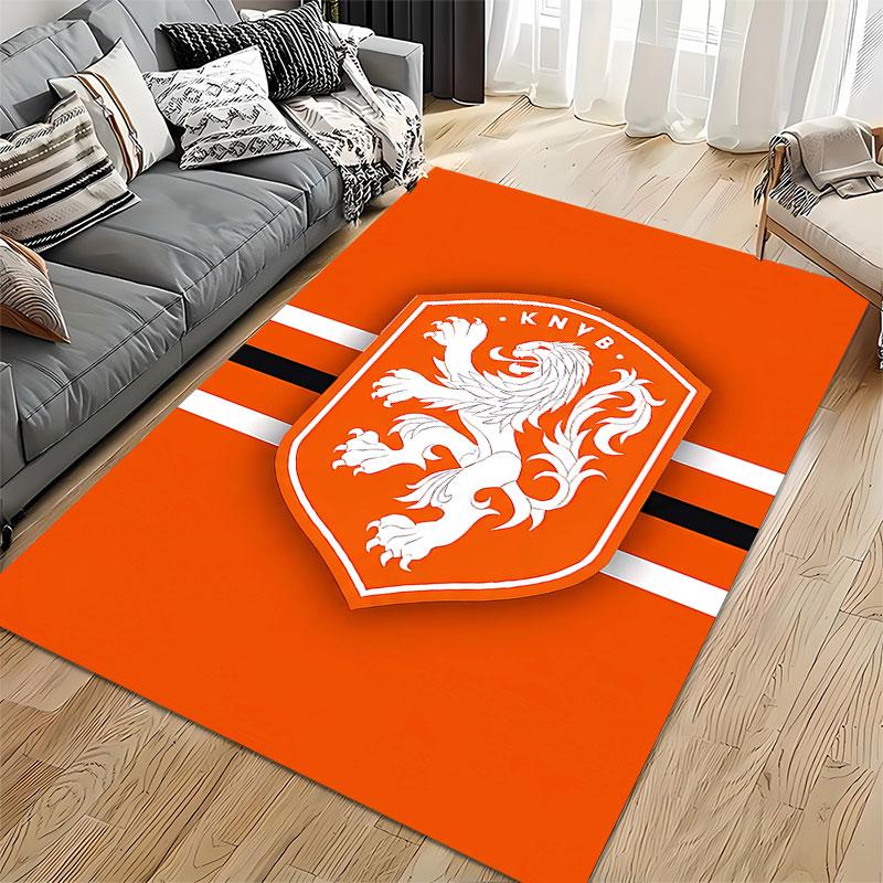 Orange Lion Crest Carpet Design suitable as a non-slip mat for the living room or bedroom sofa