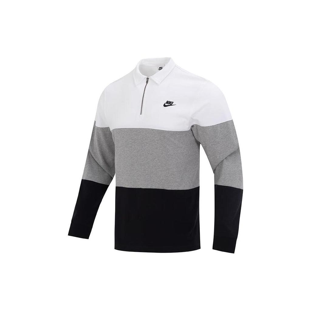 Nike Retro Sports Breathable Long Sleeve T-Shirt With Spliced Brand Logo And Dropped Shoulders Men Tops Grey FB7798-100
