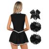 Womens Shiny Sequin Color Block Sleeveless Dress Bowknot Headwear Flower Balls Cheerleading Dance Costume