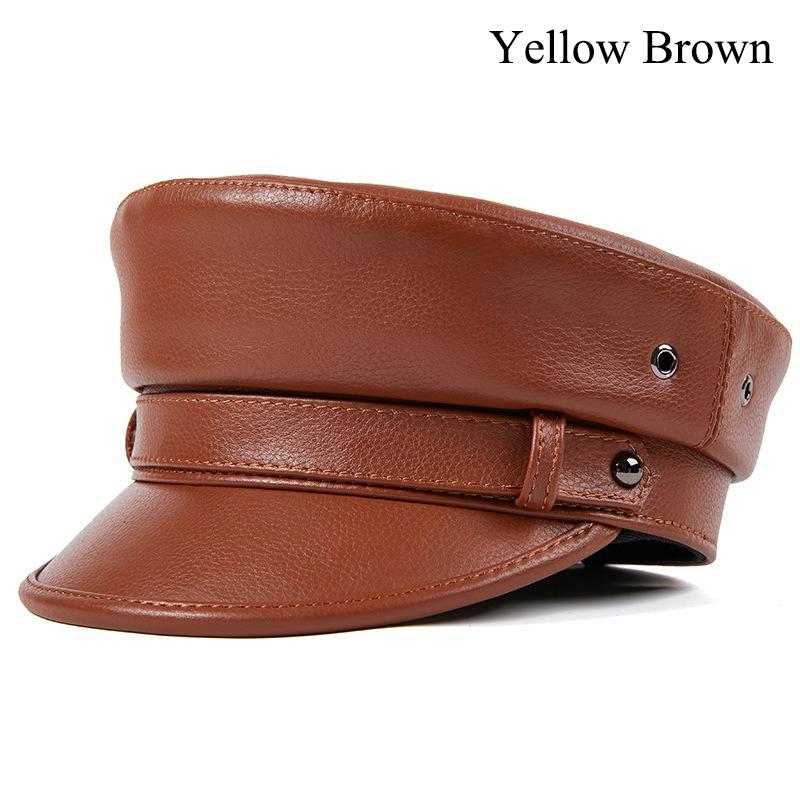 Unisex Genuine Leather Captain Cap, Vintage Punk Motorcycle Military Hat, Harajuku Rock Flat Top Beret for Men and Women