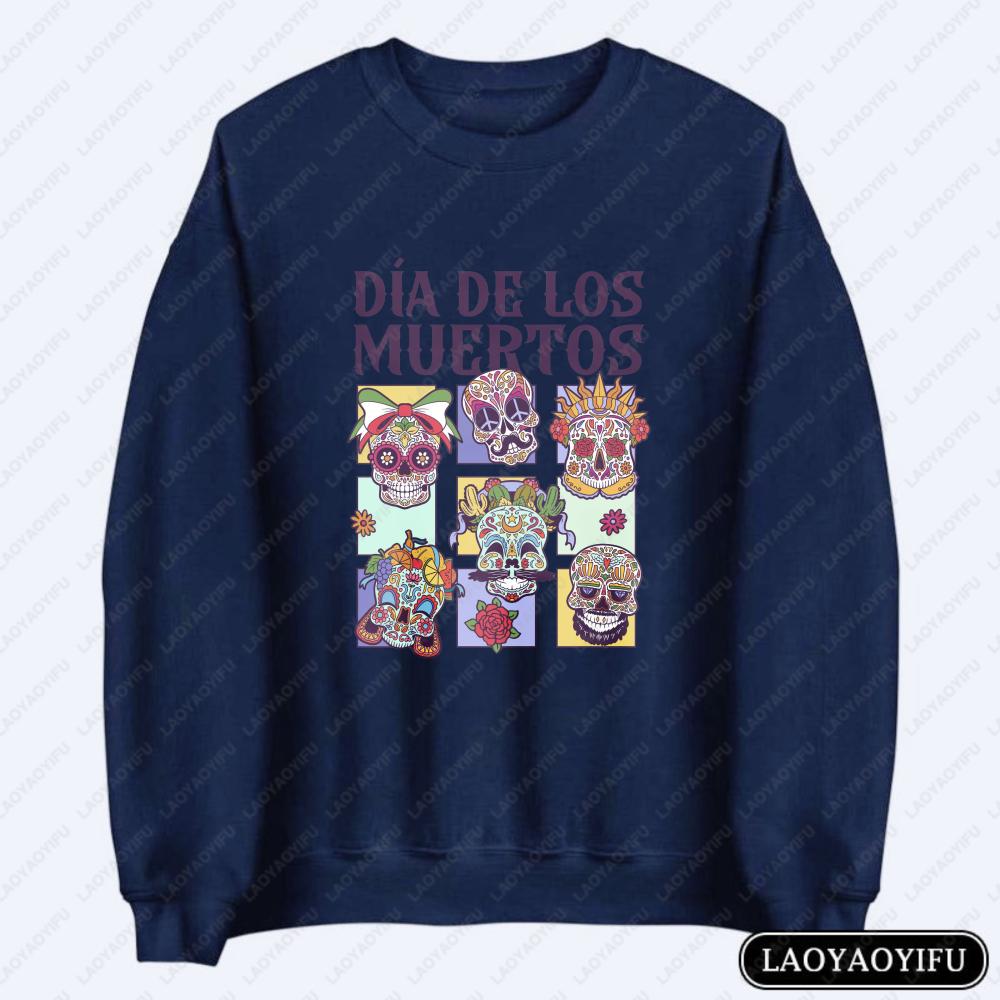 Día De Los Muertos Crewneck Hoody Day of the Dead Sugar Skull Design Sweatshirt La Catrina Mexican Halloween Women's Pullover