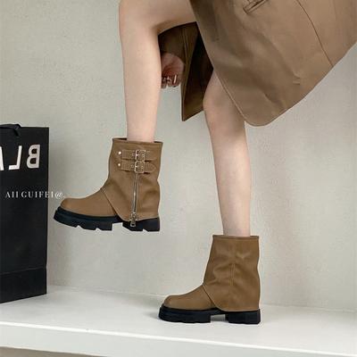 Ретро ботфорты на толстой подошве, женские ботинки с ремешком и пряжкой, ботильоны в стиле маленького локомотива, короткие ботинки Мартин, осень и зима