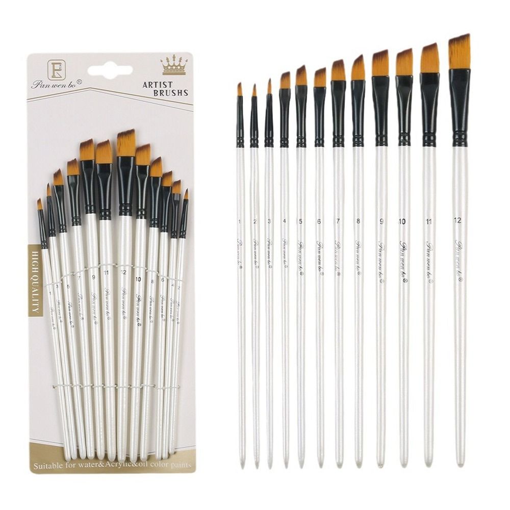 12Pcs Nylon Hand Drawn Watercolor Pointed Round Flat Head Flat Brushes Painting Brushes Gift