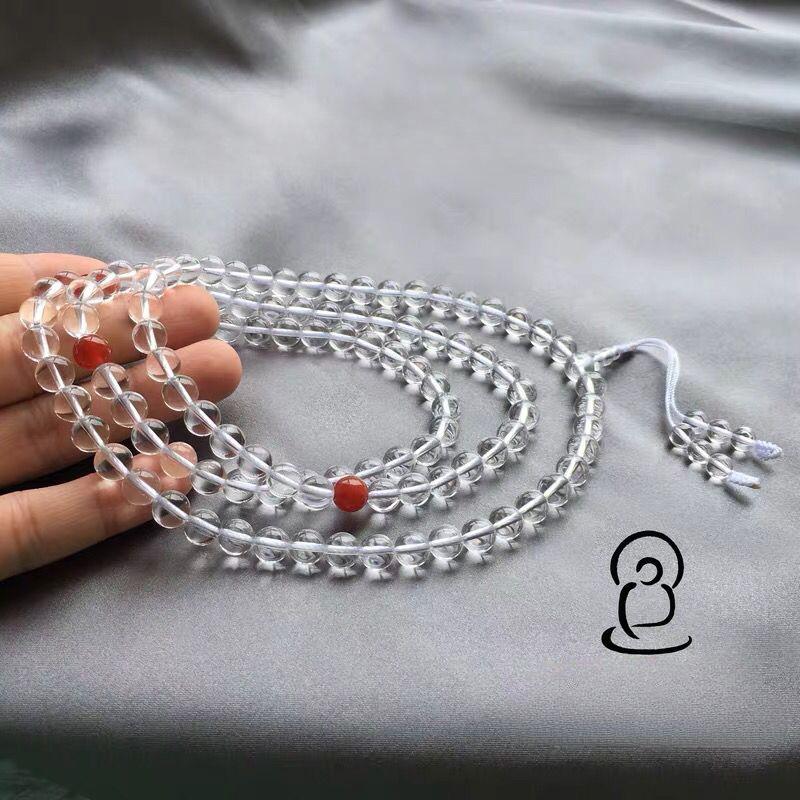 7A Natural White Crystal 108 Mala Beads Necklace & Bracelet - Buddhist Prayer Jewelry , Yoga Meditation Chakra Balancing Gift with Velvet Pouch