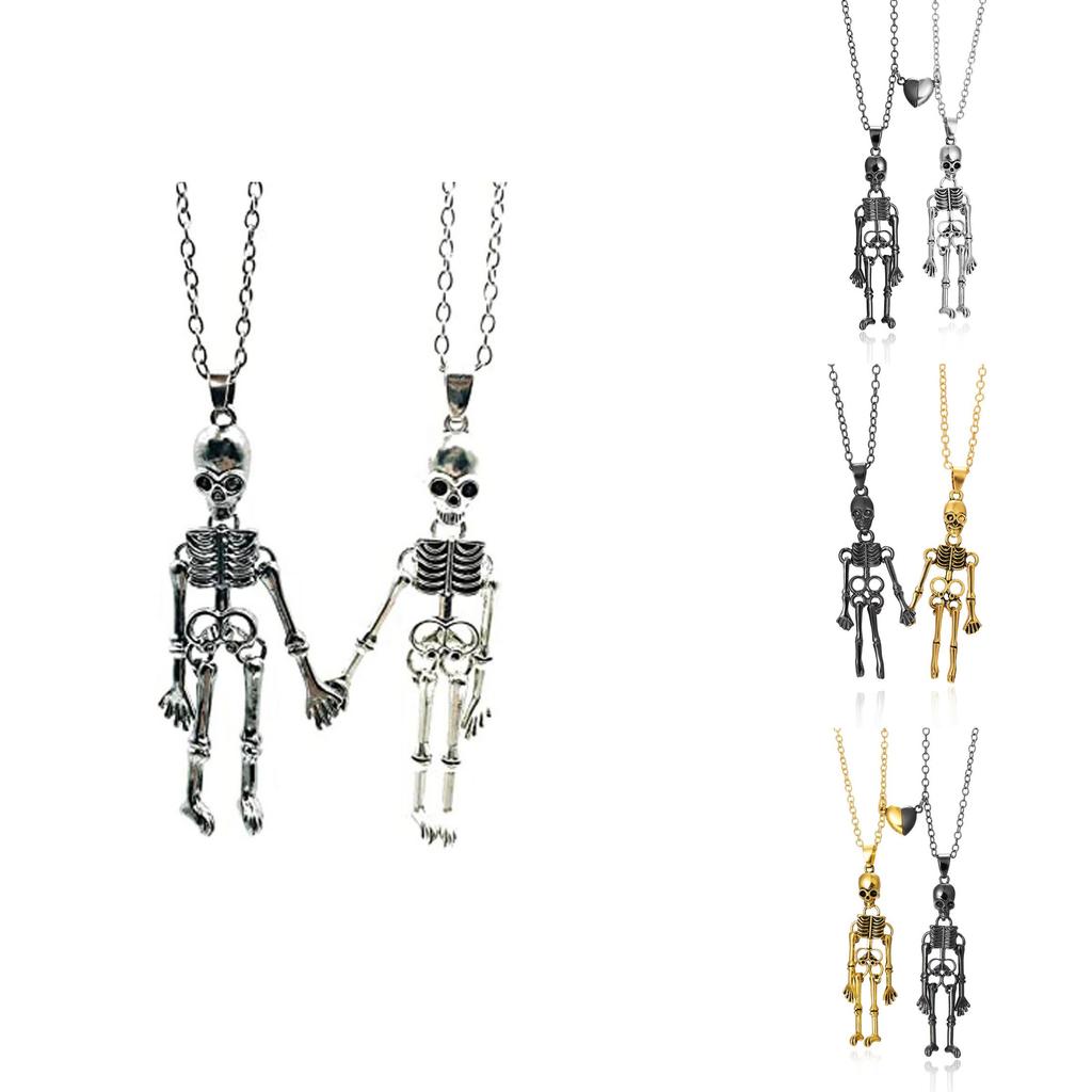 Gothic Skull Pendant Necklace For Couples With Alloy Chain And Magnetic Clasp