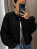 Women's Autumn/Winter Bomber Jacket - Round Neck, Drop Shoulder, Lantern Sleeve, Street Style Zip Cardigan