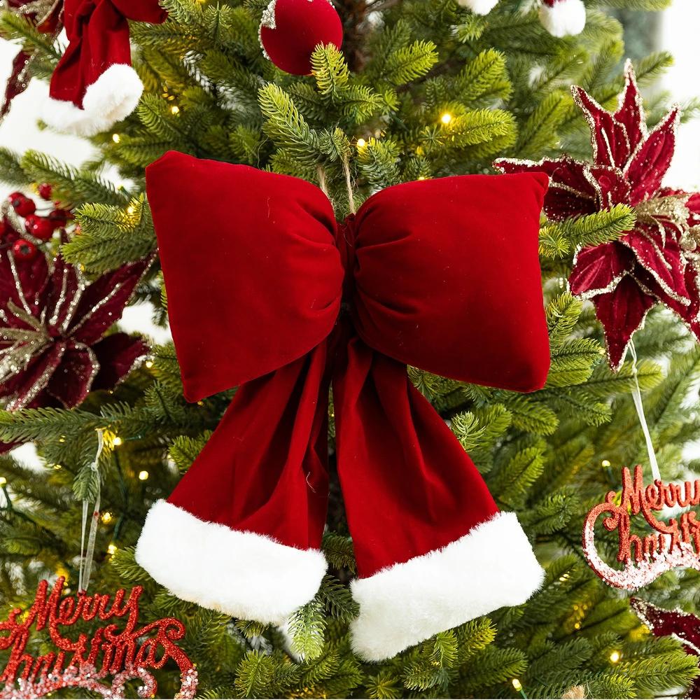 Christmas Tree Star Decorations Wine Flocking Christmas Ball Bows Ornaments Five-Pointed Star Adornos Navideños Enfeite De Natal