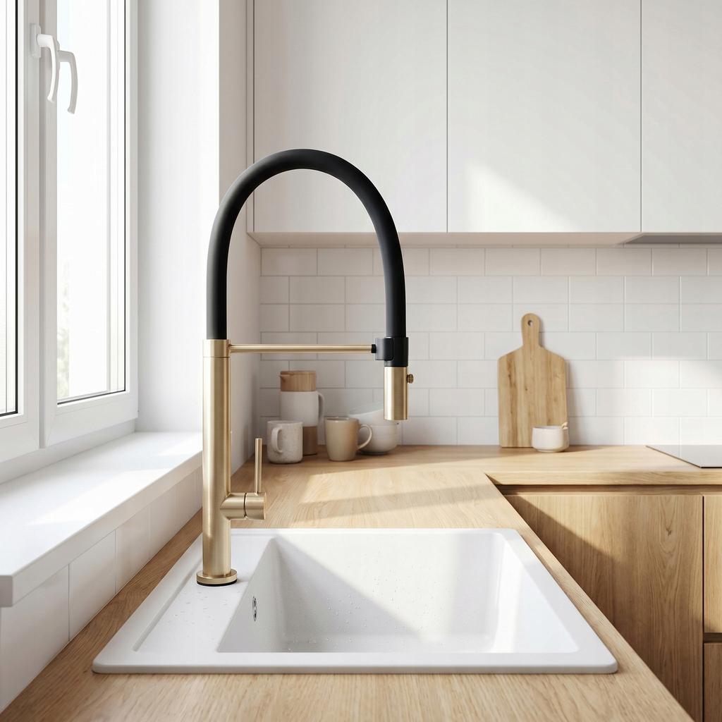 Kitchen Faucet with Pull-Out Flexible Spout Viera Brushed Gold