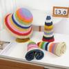 Unisex Summer Paper Sun Bucket Hat Checked Rainbow Gradient Silk Screen Printed Beach Vacation Ribbon
