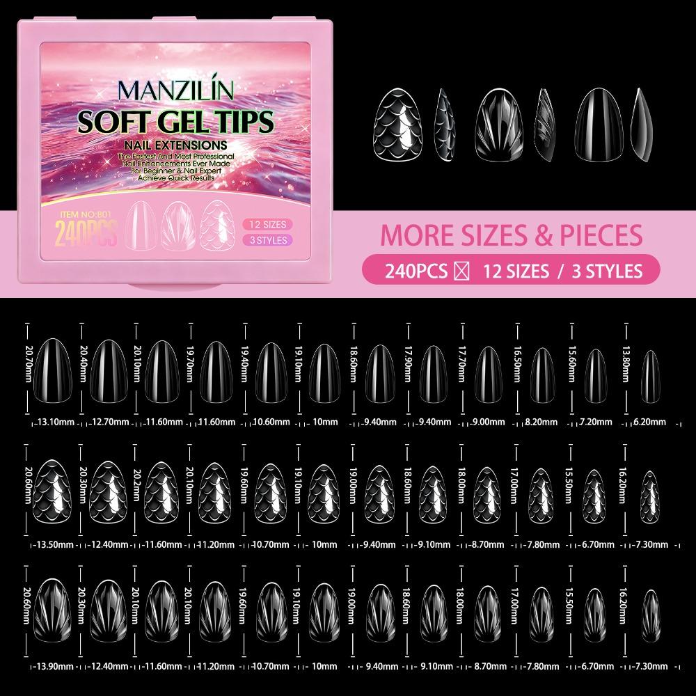 240pcs Shell/Almond Shape Press on Nails 12 Sizes French Nail Nail Art Mold Woman DIY Nail Art