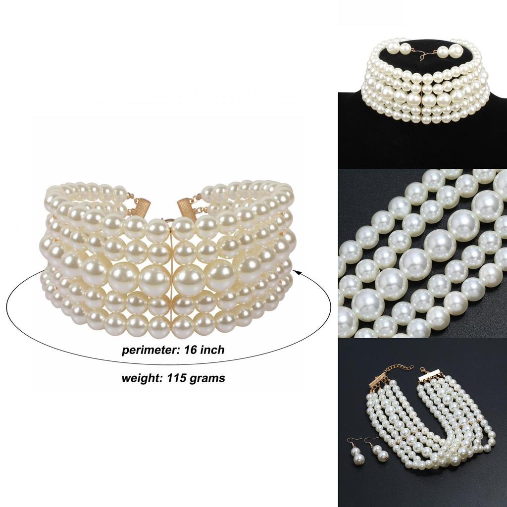 Элегантный многослойный жемчужный набор колье и серег для женщин со стилем цепочки «водная волна»