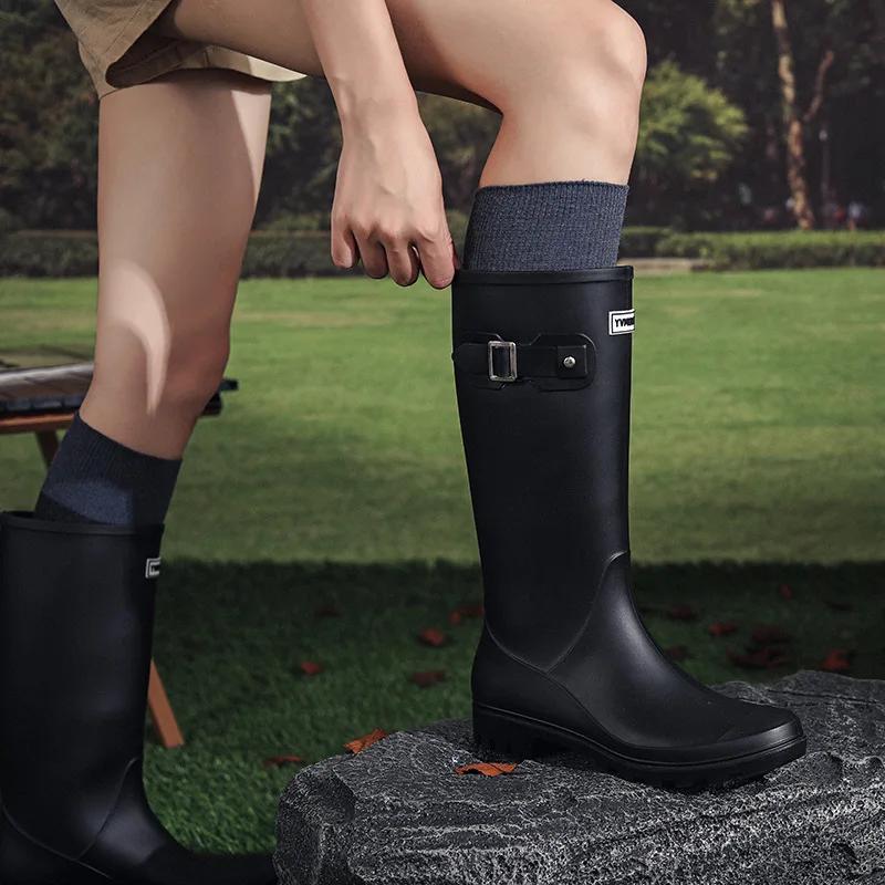 Модные нескользящие резиновые сапоги женские высокие сапоги для воды водонепроницаемые длинные резиновые сапоги женские высокие галоши для дождя