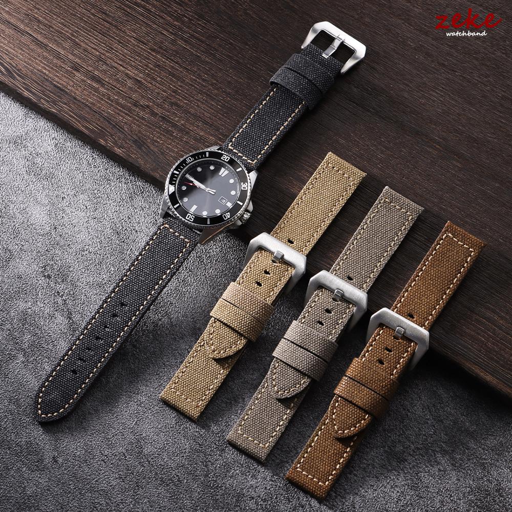 Waterproof Sailcloth Watch Strap Nylon Leather Watch Band 20mm 22mm 24mm for Panerai Vintage Stitching Band Sports Belt for Men