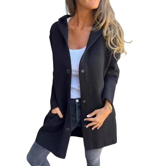 Осень-зима Женское пальто с капюшоном на пуговицах Однотонное толстое карманное свободное пальто средней длины для активного отдыха на природе Путешествия Шопинг Свидания Пальто