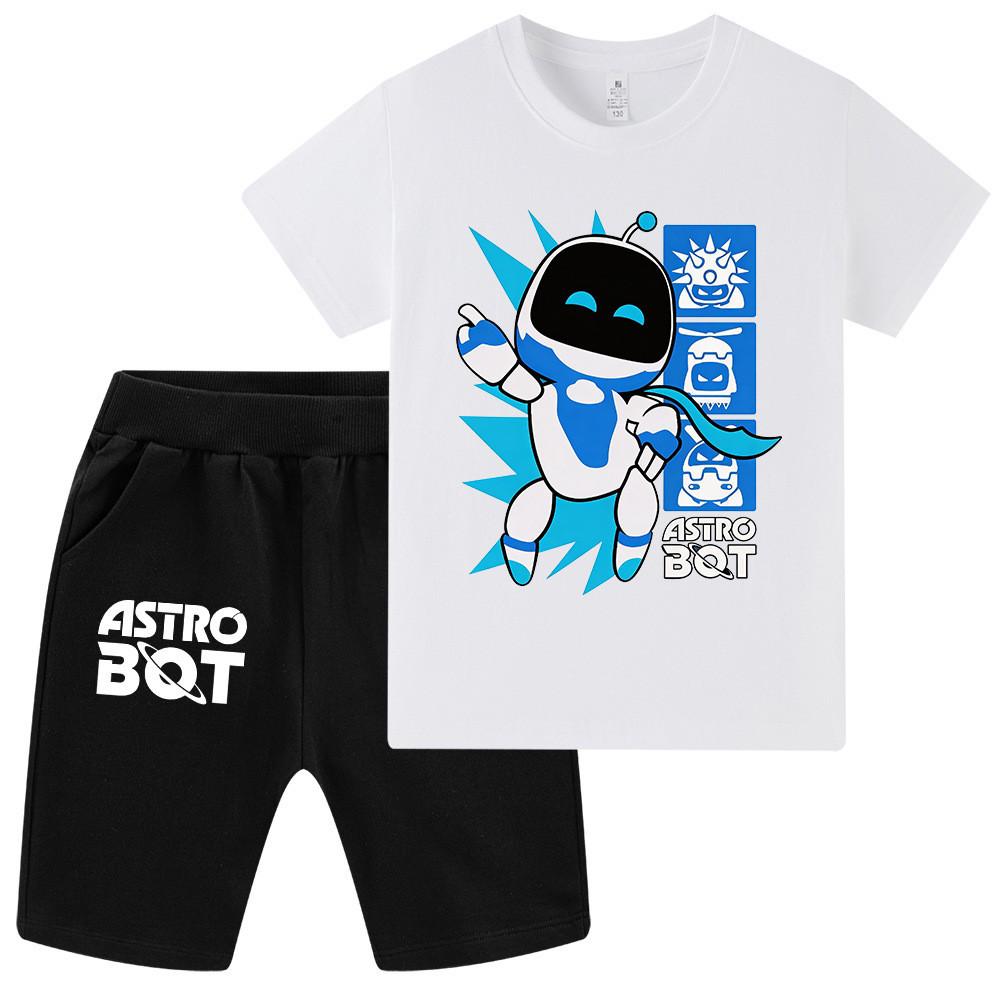 WA1339 2 шт./комплект Детские Мальчики Девочки Футболка с принтом Astro Bot с короткими рукавами Комплекты Шорты Верхний Костюм Штаны
