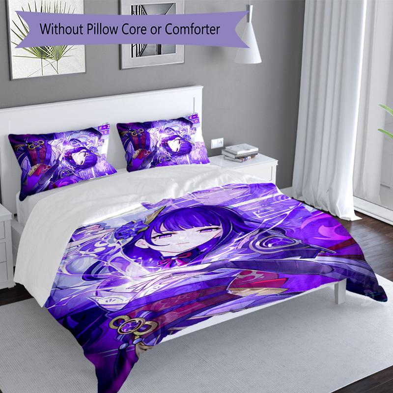 3pcs Genshin Impact Balzebub pattern bedding set duvet cover set includes duvet cover &pillowcases, perfect all season bedroom decoration & gift