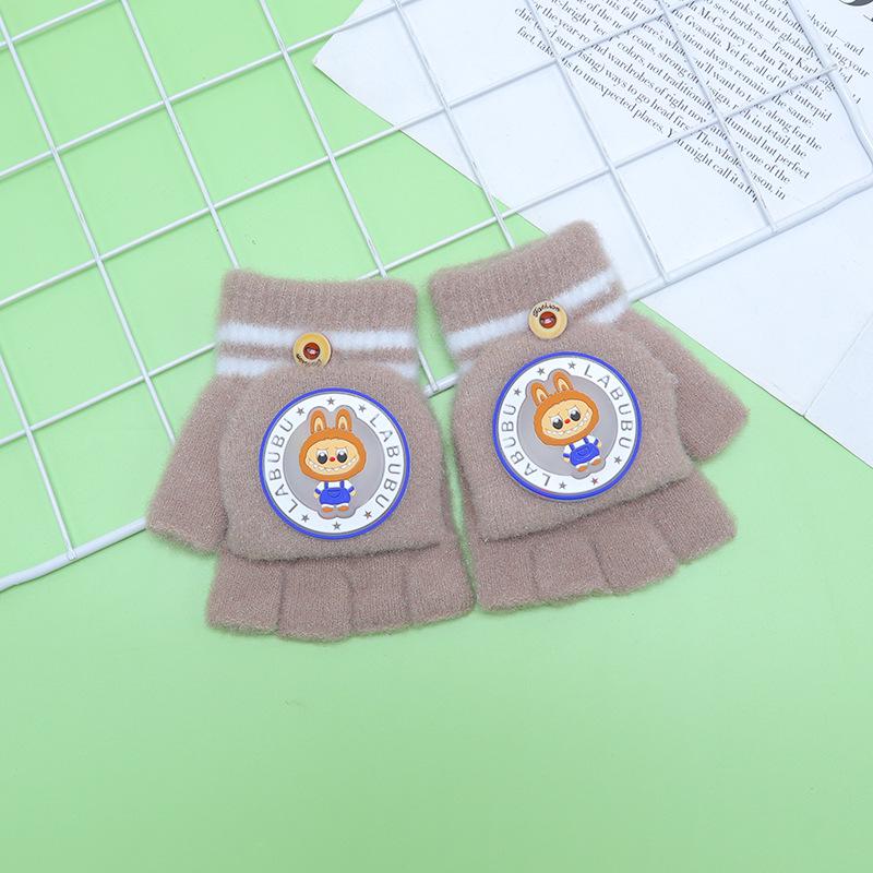 Детские зимние шерстяные перчатки-варежки с откидным верхом - Теплые, мультяшный дизайн для мальчиков и девочек младшего школьного возраста