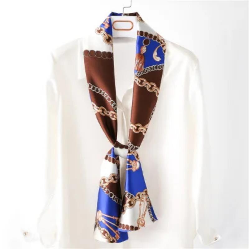 Хиджаб Натуральный Длинный Шелк Женский Принт Элегантные Шейные Платки Лента для Волос Головная Повязка Завязка Украшение Ручки Сумки Фуляр Воротник Косынка